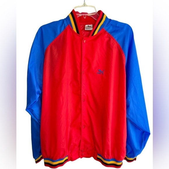 Puma Other - Vintage Puma Mens Large Wind Breaker Track Jacket Snap Button Red Blue Black
